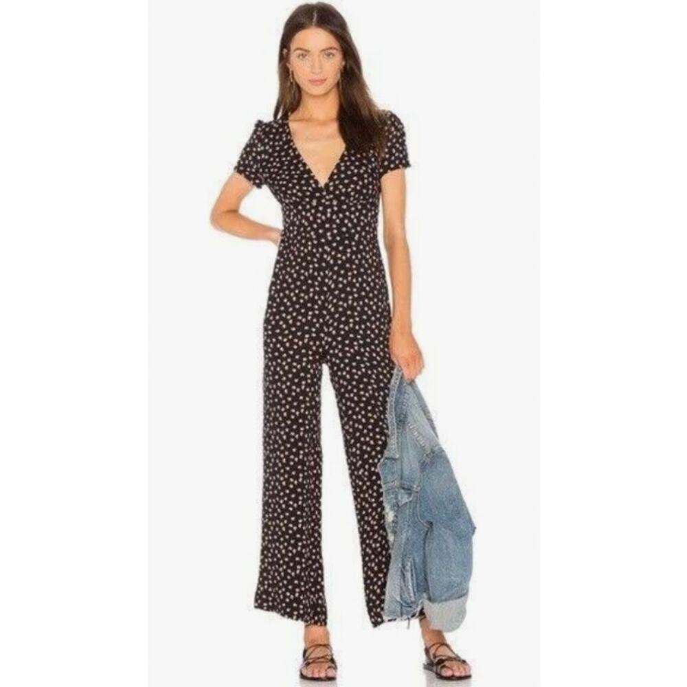 Free People Black Jumpsuit with White Dots